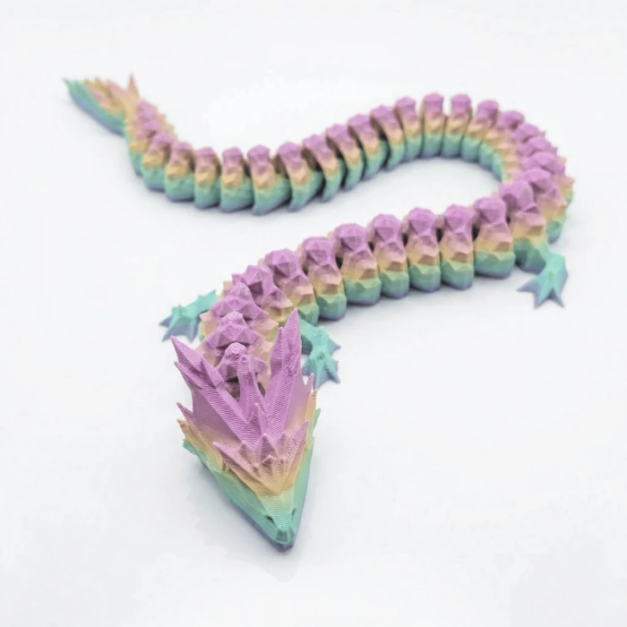 Pastel Gökkuşağı 40 cm Hareketli Eklemeli Ejderha Figürü - Özel Tasarım 3D Baskı Hediye