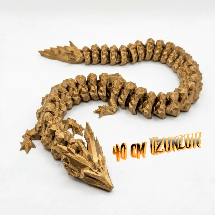 Antik Bronz 40 cm Hareketli Eklemeli Ejderha Figürü - Özel Tasarım 3D Baskı Hediye