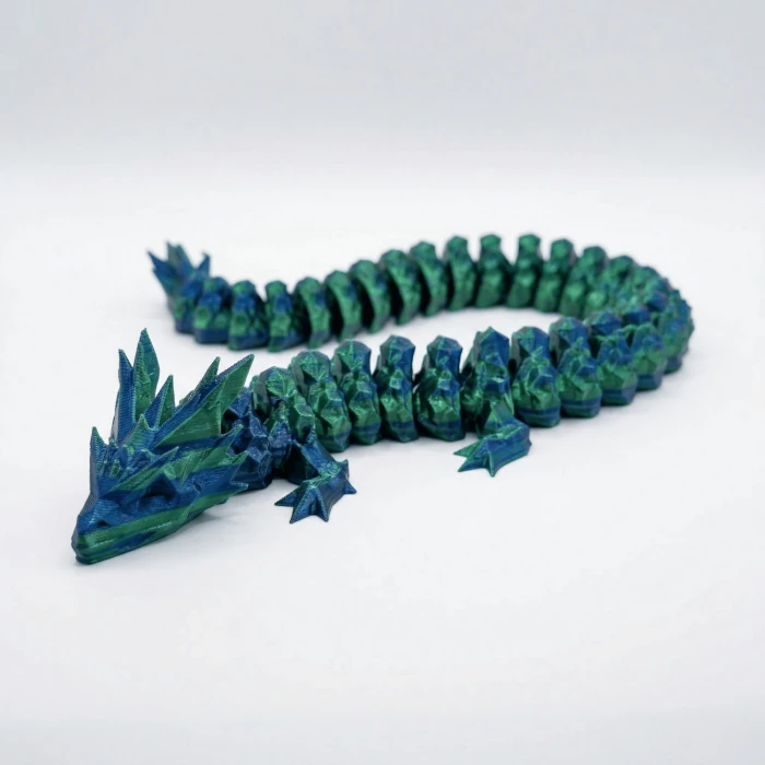 Sihirli İpeksi Mavi Yeşil 40 cm Hareketli Eklemeli Ejderha Figürü - Özel Tasarım 3D Baskı Hediye