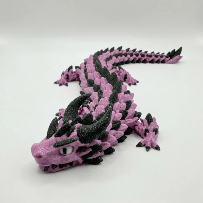 İpeksi Fuşya ve Simli Koyu Yeşil 24 cm Hareketli Eklemeli Ejderha Figürü - Özel Tasarım 3D Baskı Hediye