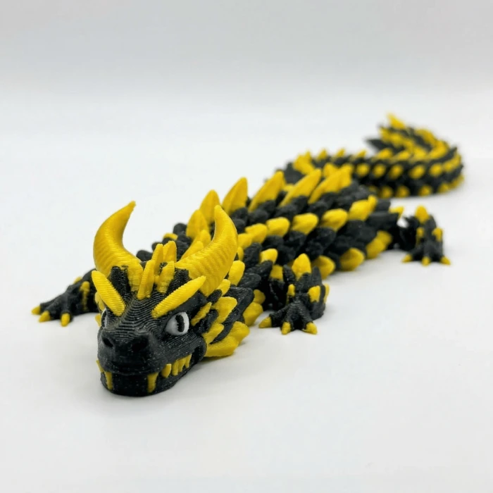 Simli Koyu Yeşil ve İpeksi Altın 24 cm Hareketli Eklemeli Ejderha Figürü - Özel Tasarım 3D Baskı Hediye