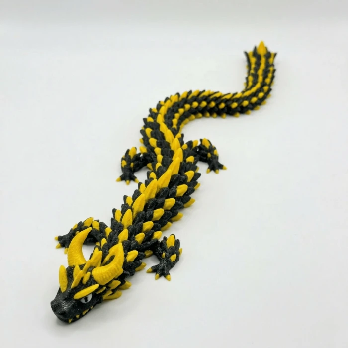 Simli Koyu Yeşil ve İpeksi Altın 24 cm Hareketli Eklemeli Ejderha Figürü - Özel Tasarım 3D Baskı Hediye