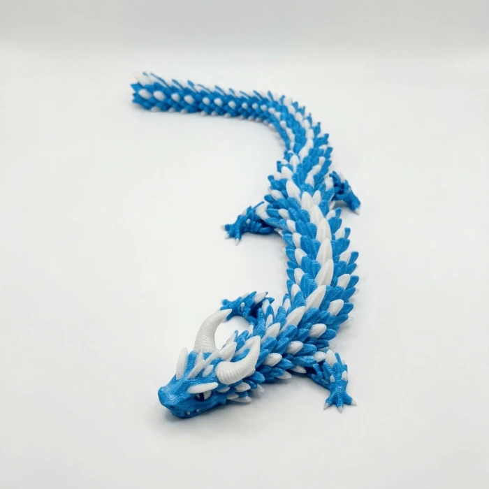 İpeksi Royal Mavi ve Beyaz 24 cm Hareketli Eklemeli Ejderha Figürü - Özel Tasarım 3D Baskı Hediye