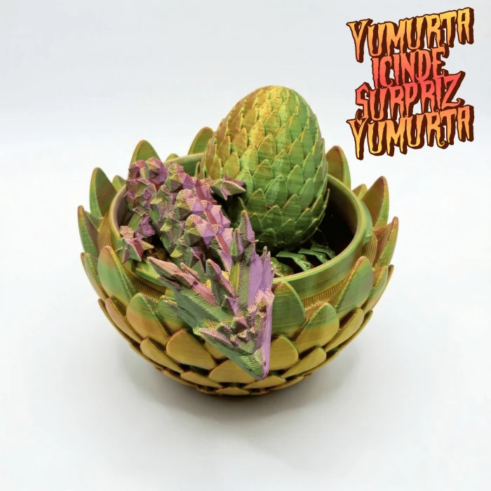 Atatug Premium Altın Yeşil Kırmızı Geçişli Sürpriz Ejderha Yumurtası Seti - 40cm