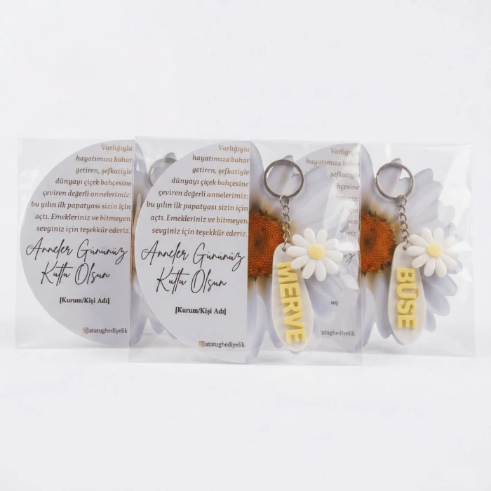 Kişiye Özel İsimli Papatya Anahtarlık - Bireysel ve Kurumsal Anneler Günü Hediyesi