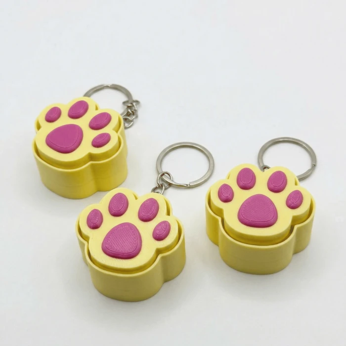 Mekanik Mavi Switch Kedi Patisi Fidget Anahtarlık - Pastel Sarı & Pembe Stres Giderici