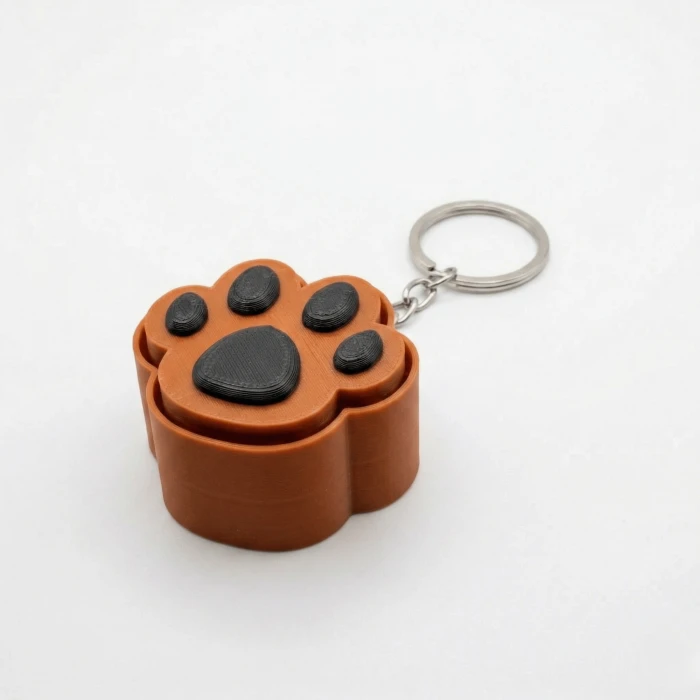 Kedi Patisi Kahverengi-Siyah Fidget Anahtarlık - 3D Baskı Stres Giderici Tıklama Oyuncağı