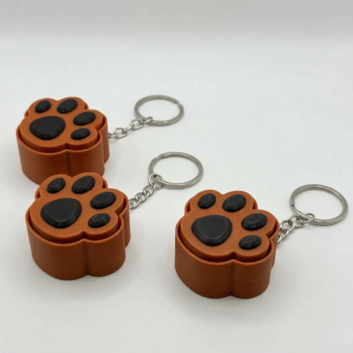Kedi Patisi Kahverengi-Siyah Fidget Anahtarlık - 3D Baskı Stres Giderici Tıklama Oyuncağı