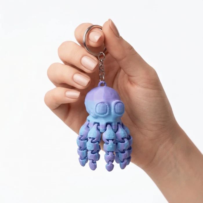 Hareketli Ahtapot Anahtarlık ve Fidget Oyuncak - 3D Baskı Çift Renkli