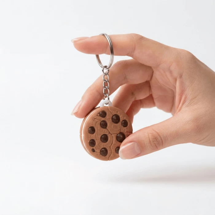 Gerçekçi 3D Baskı Çikolata Parçacıklı Sandviç Kurabiye Anahtarlık