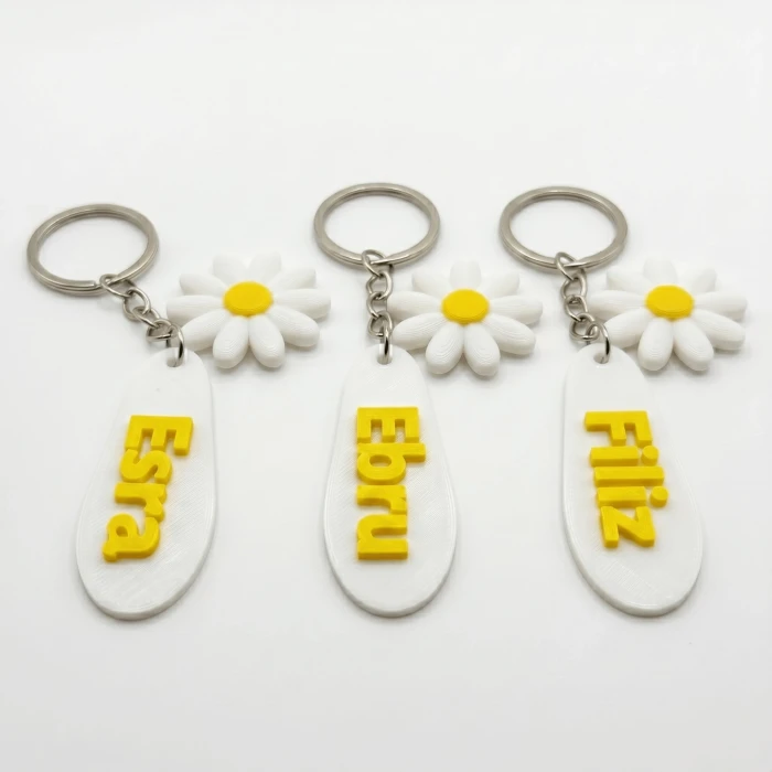 Kişiye Özel İsimli Papatya Anahtarlık - 3D Baskılı Özel Tasarım