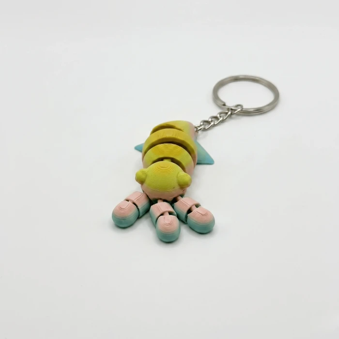 Gökkuşağı Eklemli Kalamar-Balık Fidget Anahtarlık - 3D Baskı Oynar Gövdeli Stres Oyuncağı