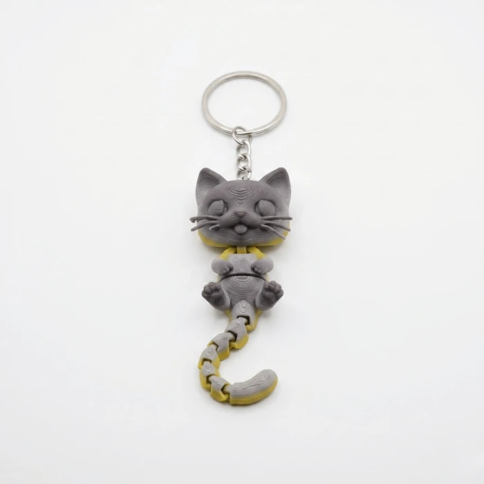 3D Baskı Hareketli Kedi Anahtarlık ve Stres Oyuncağı (Fidget) - Gökkuşağı Renkli