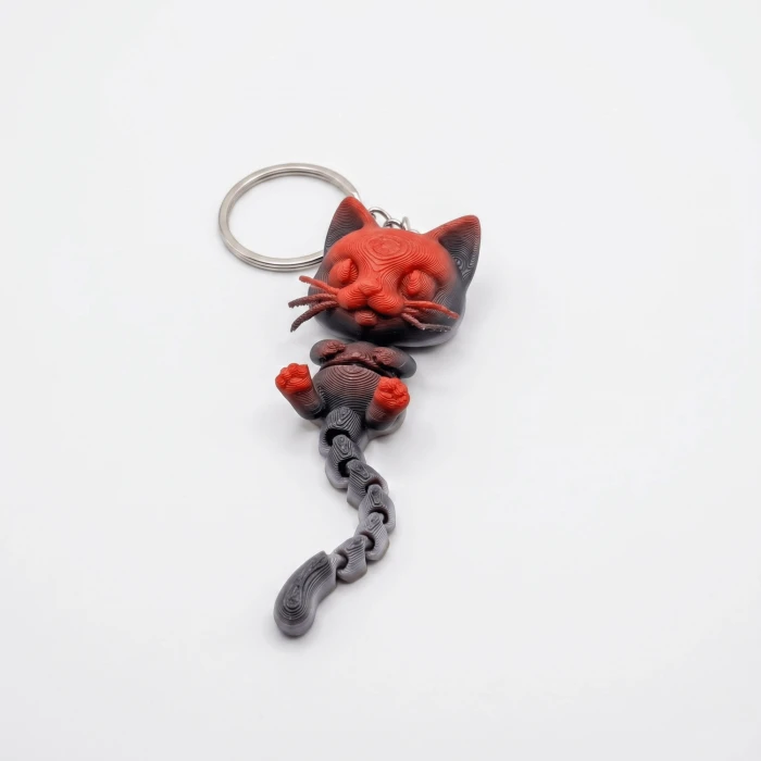 3D Baskı Hareketli Kedi Anahtarlık ve Stres Oyuncağı (Fidget) - Gökkuşağı Renkli
