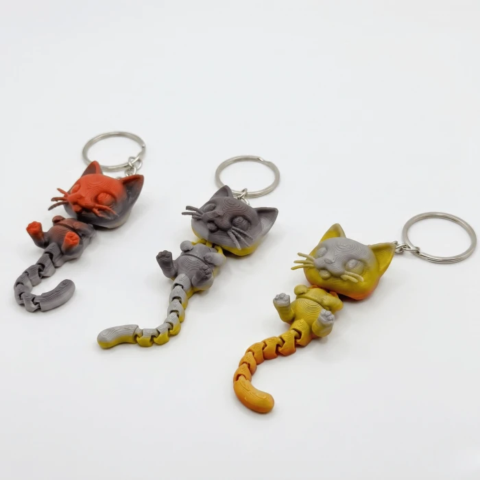 3D Baskı Hareketli Kedi Anahtarlık ve Stres Oyuncağı (Fidget) - Gökkuşağı Renkli