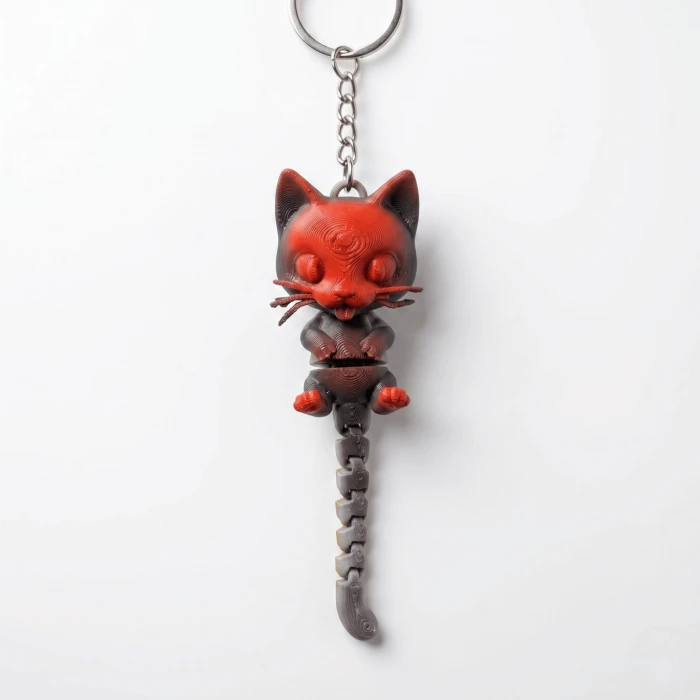 3D Baskı Hareketli Kedi Anahtarlık ve Stres Oyuncağı (Fidget) - Gökkuşağı Renkli