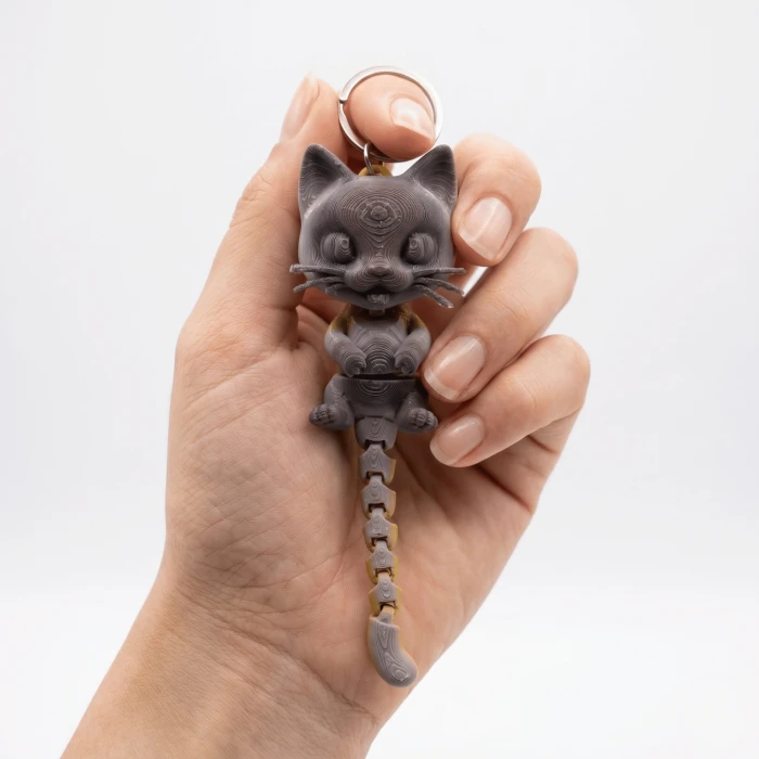 3D Baskı Hareketli Kedi Anahtarlık ve Stres Oyuncağı (Fidget) - Gökkuşağı Renkli