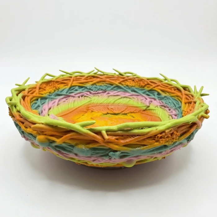 Gökkuşağı Renkli Tüy Detaylı Dekoratif Yuva Kase (20 cm)