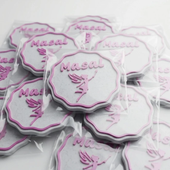 50li Fuşya Peri Temalı İsme Özel Mermer Zemin Magnet Bebek Hediyeliği - Baby Shower ve Dağıtmalık Hatıra