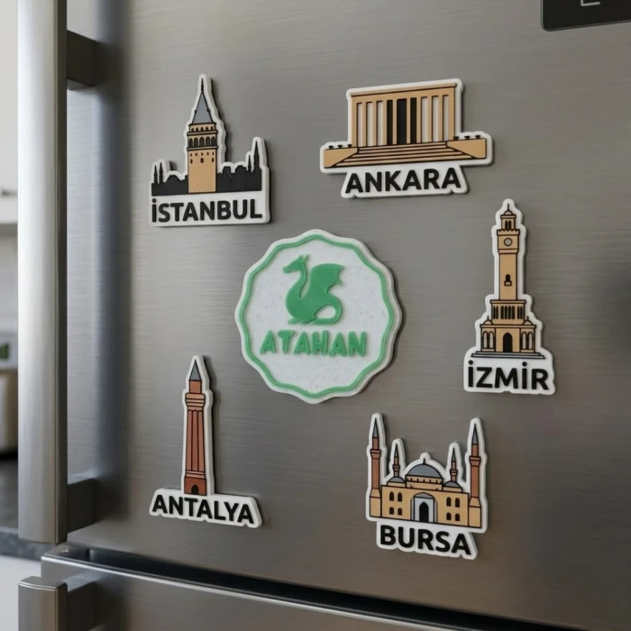 50li Yeşil Ejderha Temalı İsme Özel Mermer Zemin Magnet Bebek Hediyeliği - Baby Shower ve Dağıtmalık Hatıra
