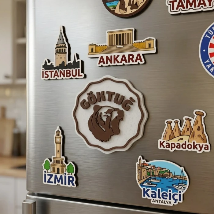 20li Kahverengi Vahşi Ayı Temalı İsme Özel Mermer Zemin Magnet Bebek Hediyeliği - Hastane Odası ve Mevlüt Hatırası