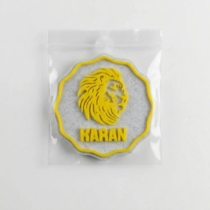 50li Sarı Aslan Temalı İsme Özel Mermer Zemin Magnet Bebek Hediyeliği - Baby Shower ve Dağıtmalık Hatıra