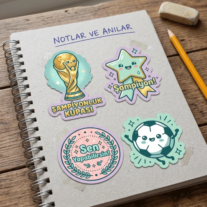 Öğrenci Motivasyon Ödül Seti: 3D Dünya Kupası Figürü ve Başarı Çıkartmaları (Sticker)