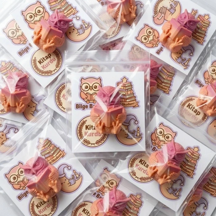 Ürün Başlığı Bilge Baykuş Kitap Okuyan 3D Figür ve Sticker Seti – Öğrenci Ödül Hediyesi | Karne ve Yıl Sonu Sınıf Hediyesi | 7cm