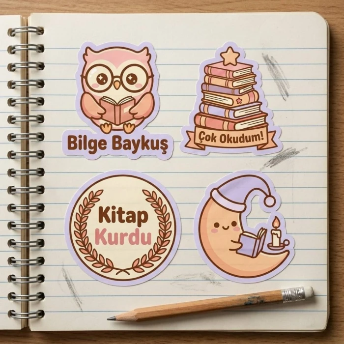 Ürün Başlığı Bilge Baykuş Kitap Okuyan 3D Figür ve Sticker Seti – Öğrenci Ödül Hediyesi | Karne ve Yıl Sonu Sınıf Hediyesi | 7cm
