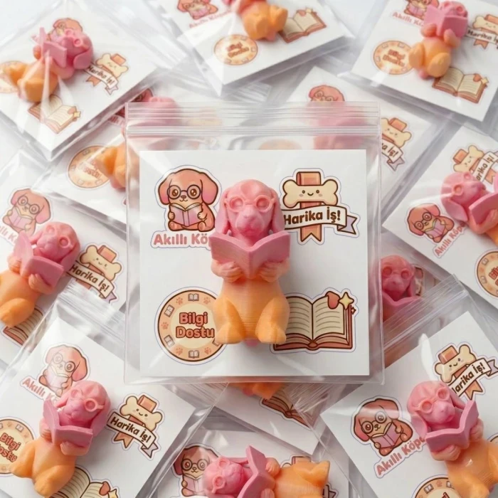 Akıllı Köpek Kitap Okuyan 3D Figür ve Sticker Seti – Öğrenci Ödül Hediyesi | Karne ve Yıl Sonu Sınıf Hediyesi | 7cm