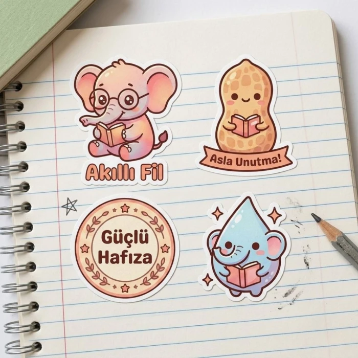 Akıllı Fil Kitap Okuyan 3D Figür ve Sticker Seti – Öğrenci Ödül Hediyesi | Karne ve Yıl Sonu Sınıf Hediyesi | 7cm