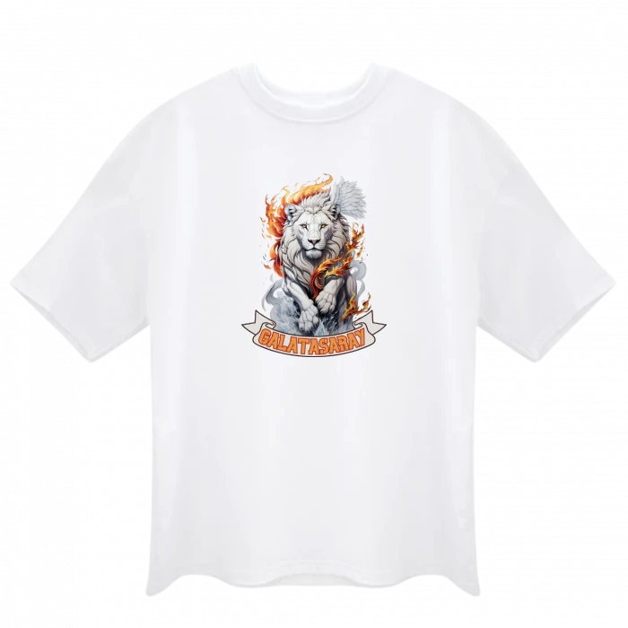 Alevli Gri Aslan Unisex Oversize Tshirt