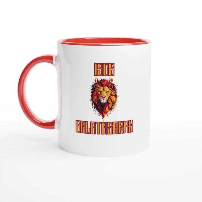 Aslan 1905 Kırmızı Kulplu Çift Taraf Baskılı Kupa Bardak