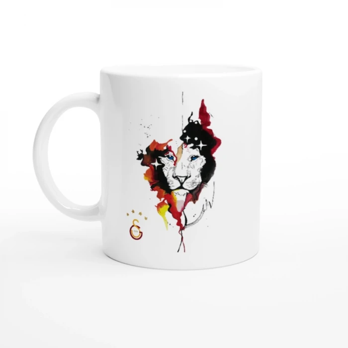 Aslan Sulu Boya Tema Çift Taraf Baskılı Kupa Bardak