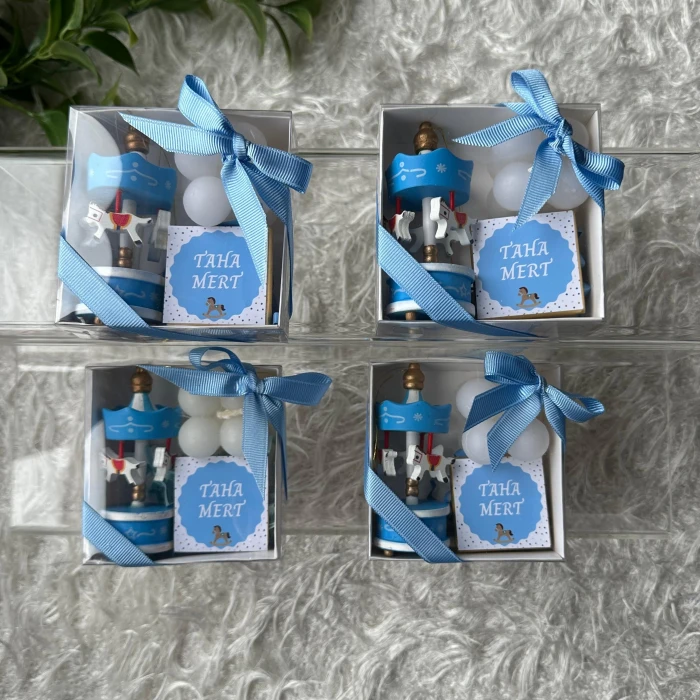 Atlıkarınca Kutulu Hediye Seti Mavi Doğum, Doğum Günü, Mevlüt Hediyelik 6 Adet