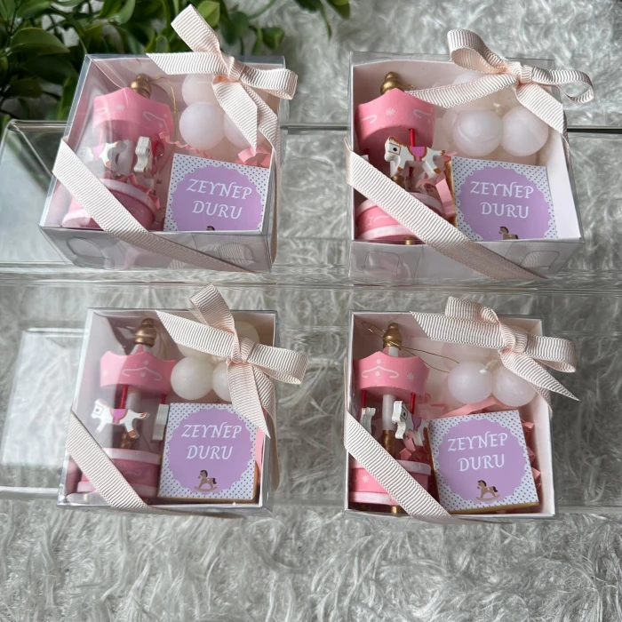 Atlıkarınca Kutulu Hediye Seti Pembe Doğum, Doğum Günü, Mevlüt Hediyelik 6 Adet