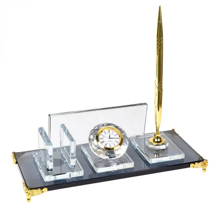 Ayaklıklı Gold Kristal Masa İsimliği Tek Kalemli