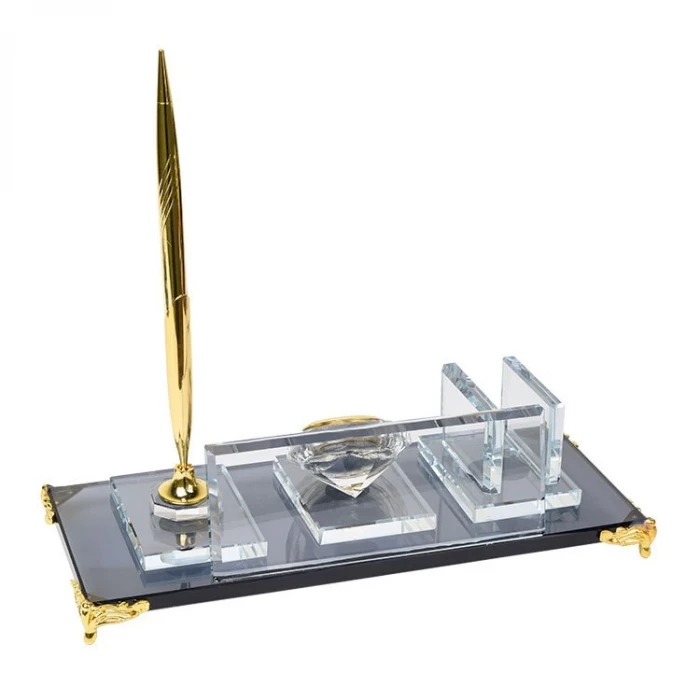 Ayaklıklı Gold Kristal Masa İsimliği Tek Kalemli