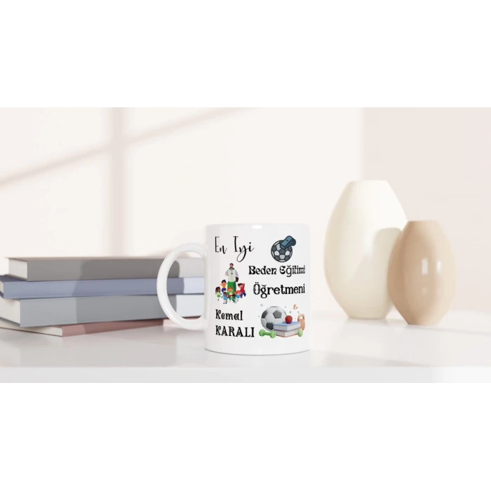 BEDEN EĞİTİMİ ÖĞRETMENİ HEDİYESİ – KİŞİYE ÖZEL PORSELEN KUPA BARDAK, ÇİFT TARAF BASKILI, 300 ML, KUTULU