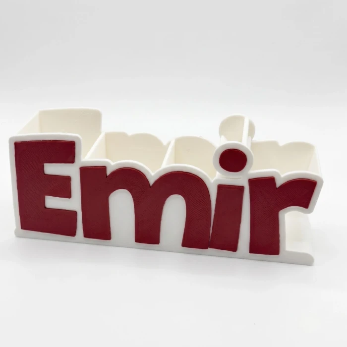 Beyaz Kırmızı Kişiye Özel İsimli Kalemlik - 3D Baskı Masa Organizer