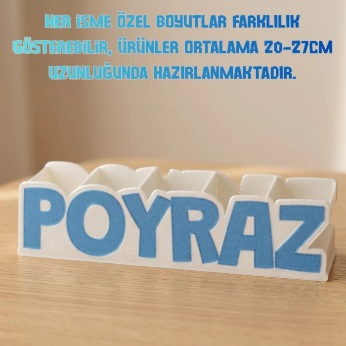 Beyaz Royal Mavi Silk İsimli Kalemlik — Kişiye Özel 3D Baskı Masa Düzenleyici