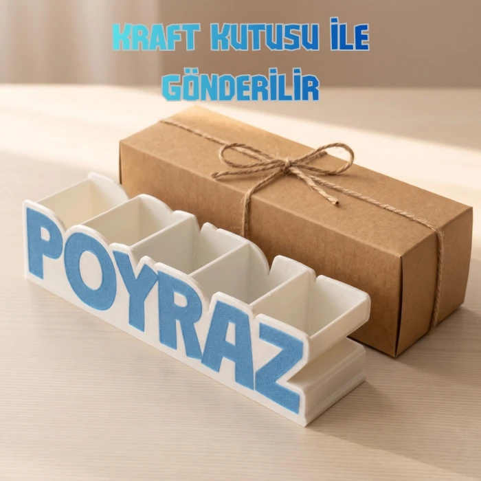 Beyaz Royal Mavi Silk İsimli Kalemlik — Kişiye Özel 3D Baskı Masa Düzenleyici