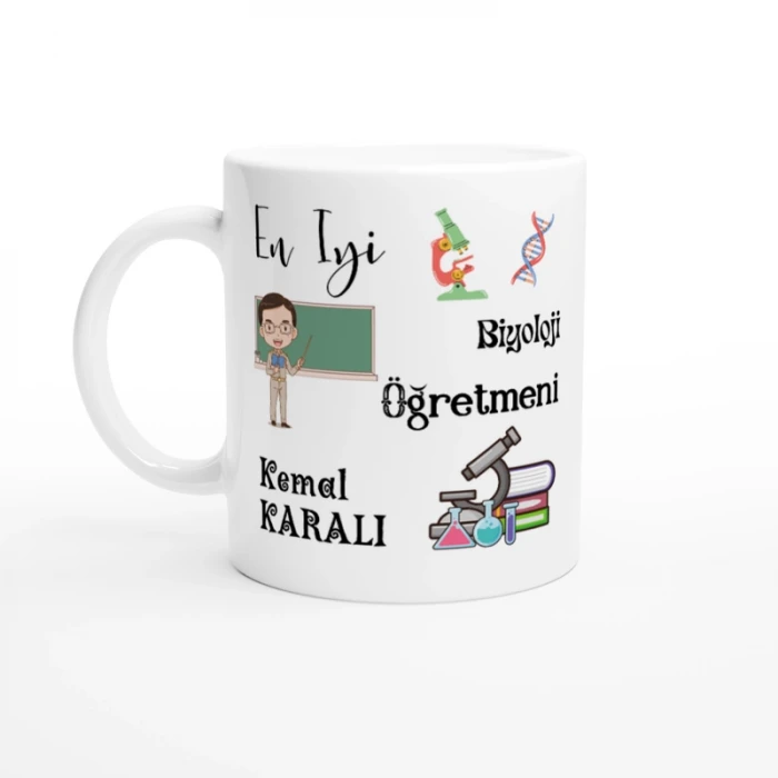 BİYOLOJİ ÖĞRETMENİ HEDİYESİ – KİŞİYE ÖZEL PORSELEN KUPA BARDAK, ÇİFT TARAF BASKILI, 300 ML, KUTULU