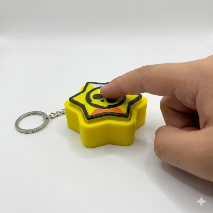 Brawl Stars Logosu Tasarımlı 3D Baskı Clicker Fidget Anahtarlık - Sarı Yıldız