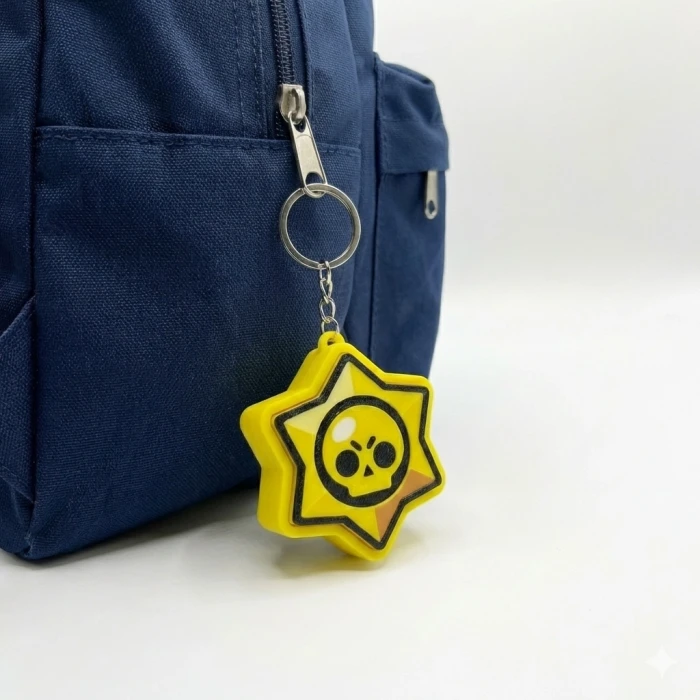 Brawl Stars Logosu Tasarımlı 3D Baskı Clicker Fidget Anahtarlık - Sarı Yıldız