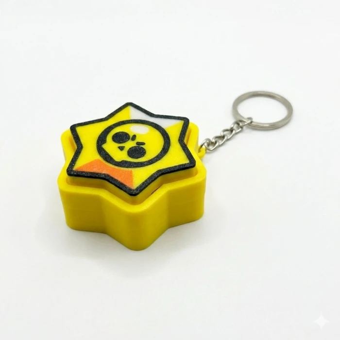 Brawl Stars Logosu Tasarımlı 3D Baskı Clicker Fidget Anahtarlık - Sarı Yıldız