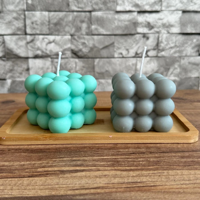 Dekoratif Bambu Tabaklı Bubble Mum Seti