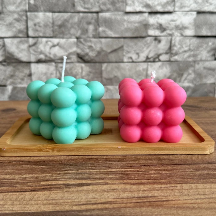 Dekoratif Bambu Tabaklı Bubble Mum Seti