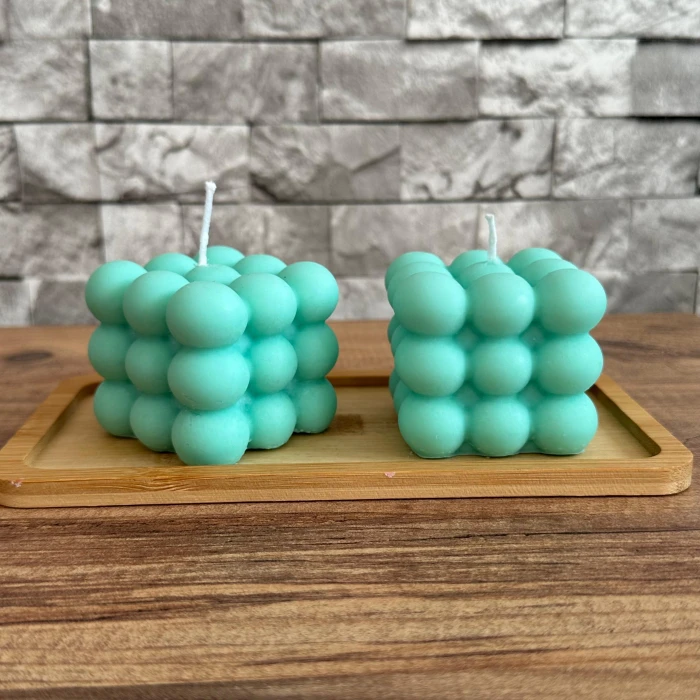 Dekoratif Bambu Tabaklı Bubble Mum Seti