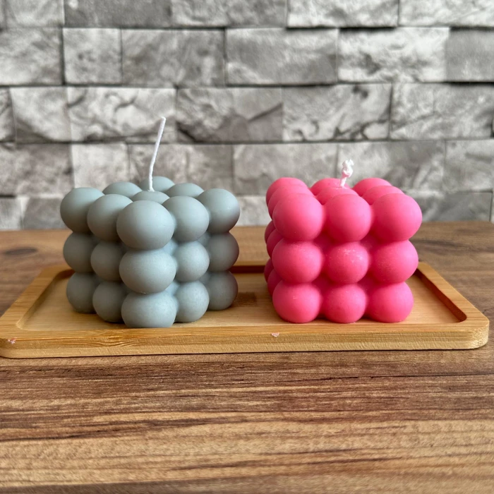 Dekoratif Bambu Tabaklı Bubble Mum Seti